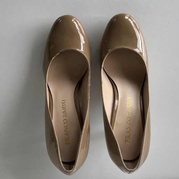FRANCO SARTO manmade patent raisen tan nude taupe cushion 3.25" heel pumps US 7M - Picture 6 of 16